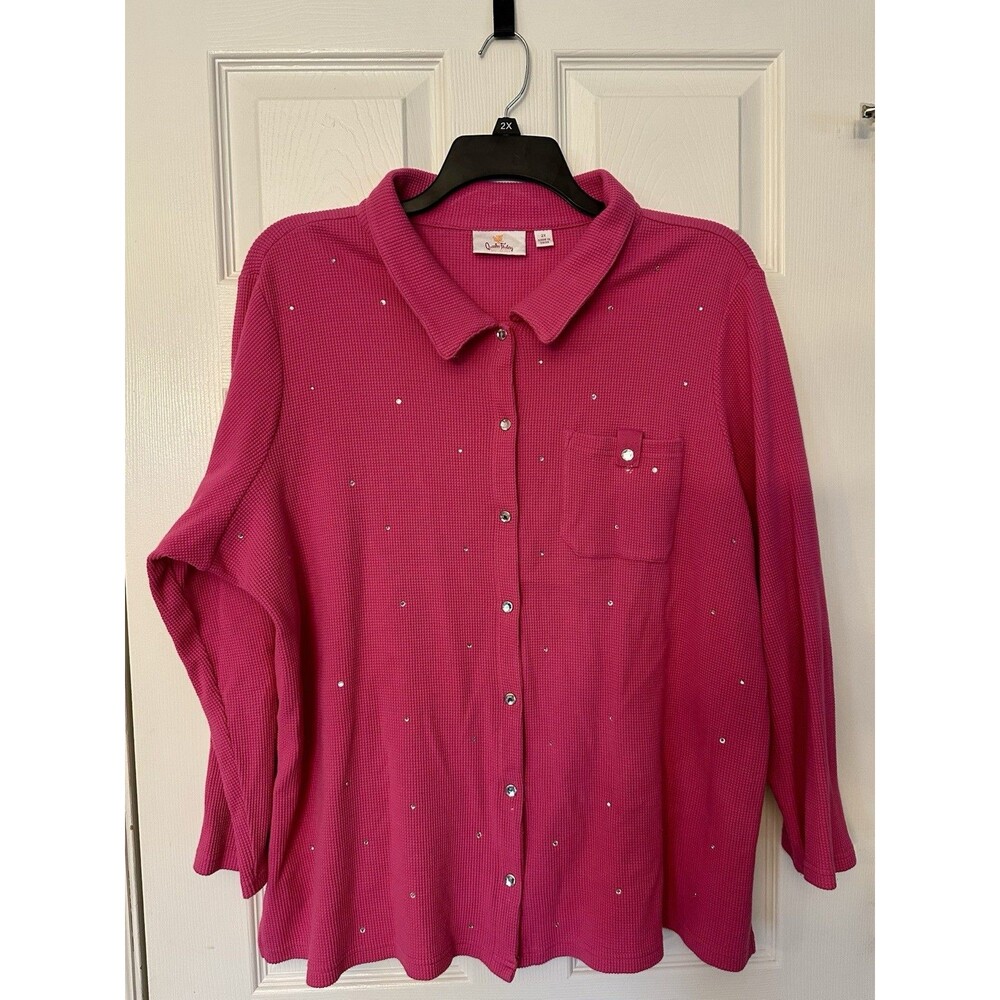 NWOT Quacker Factory pink thermal gemstone snap cardigan womens shirt 2X 2XL XXL
